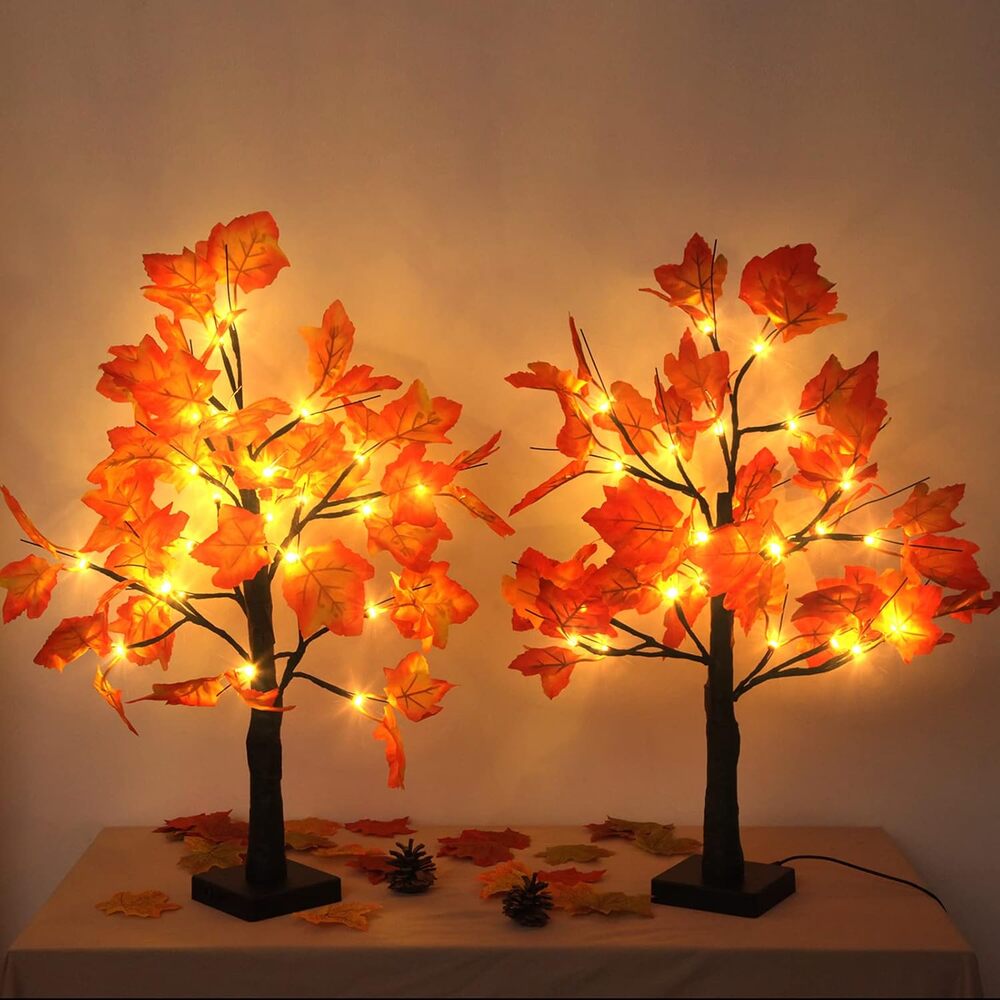 Orange LED Autumn Maple Light Tree - Decorative Fall Party Lamp